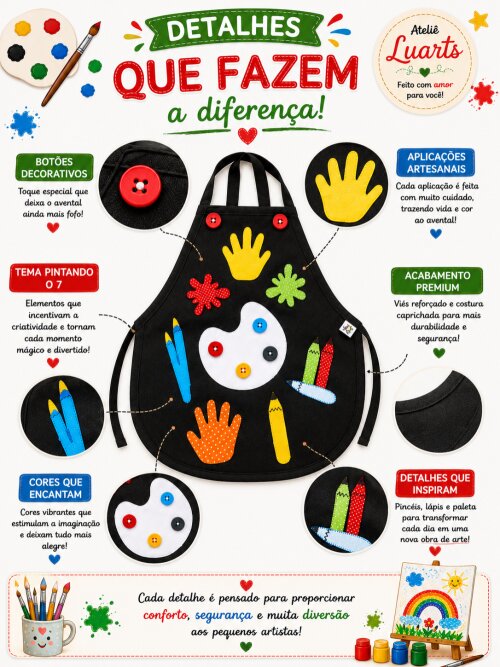 Avental Infantil Pintando o 7 com Boina – Kit Artista Infantil
