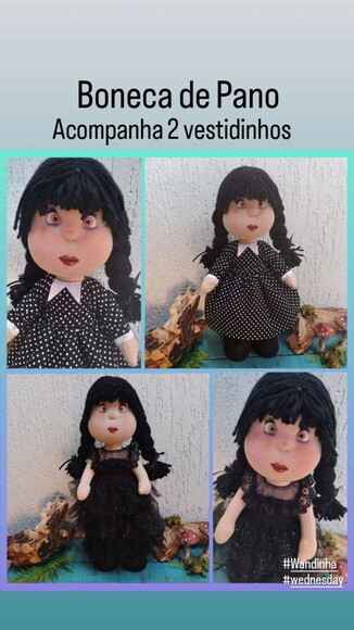 Boneca de Pano Wandinha, Acompanha 2 Roupinhas