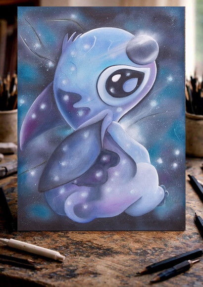 Quadro Stitch Óleo Sobre Tela. Feito à Mão 30x40cm