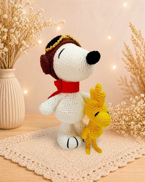 Snoopy Aviador e Woodstock de Crochê * Amigurumi