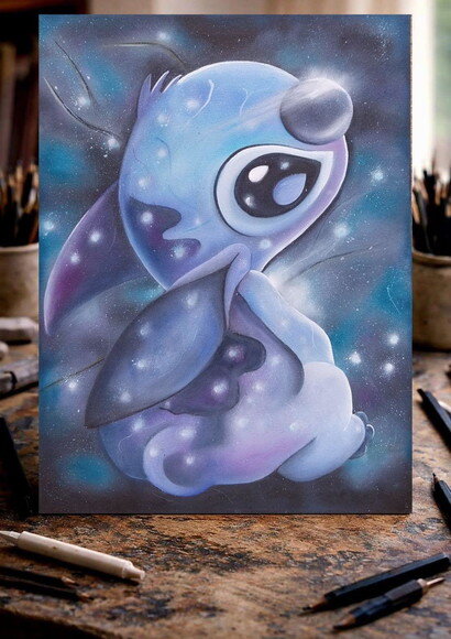 Quadro Stitch Óleo Sobre Tela. Feito à Mão 30x40cm