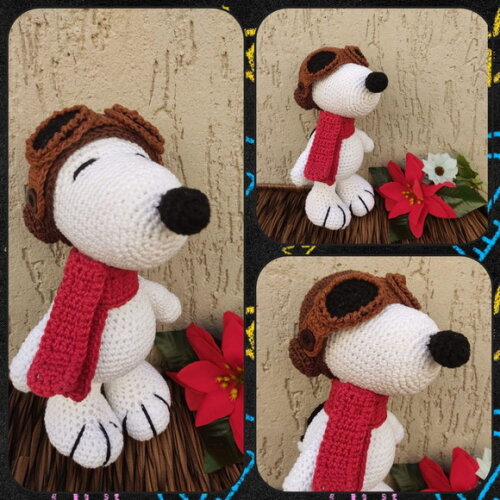 Snoopy Aviador de Crochê com Óculos Móvel