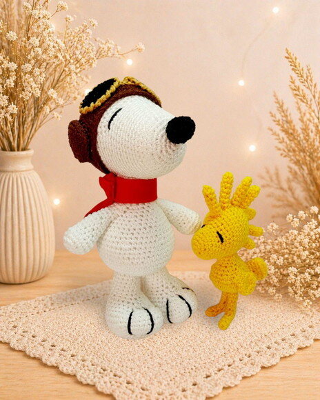 Snoopy Aviador e Woodstock de Crochê * Amigurumi