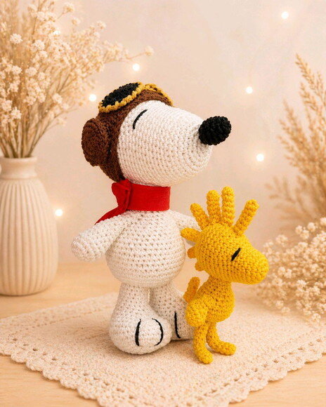Snoopy Aviador e Woodstock de Crochê * Amigurumi