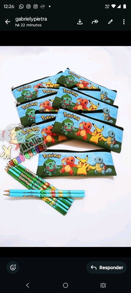30 Estojo Slim Tam: 19x7 + 30 Lápis Personalizado Pokémon