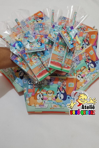 40 Necessaires, Bloquinhos e Lápis Personalizada Bluey