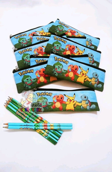 50 Estojo Slim Tam: 19x7 + 50 Lápis Personalizado Pokémon