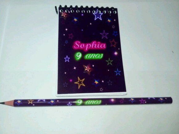 Bloquinho com Lápis Personalizado Neon