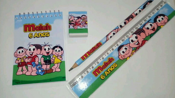 Kit Bloquinho,lápis,régua e Borracha Personalizado Mônica