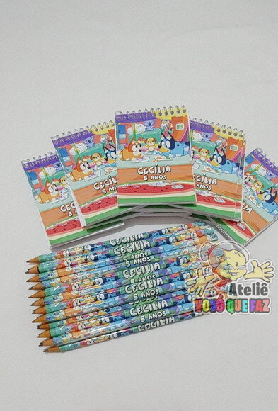 40 Necessaires, Bloquinhos e Lápis Personalizada Bluey