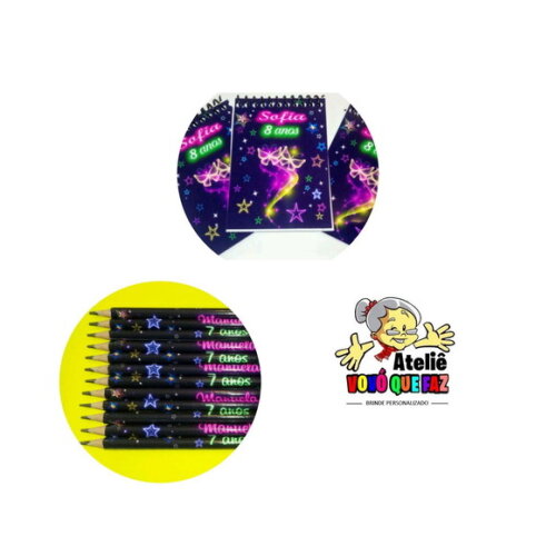 50 Bloquinho com Lápis Personalizado Neon