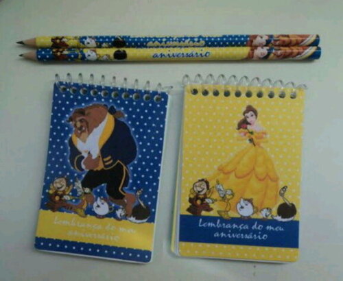 60 Kit Bloquinho e Lápis Personalizado Bela e a Fera
