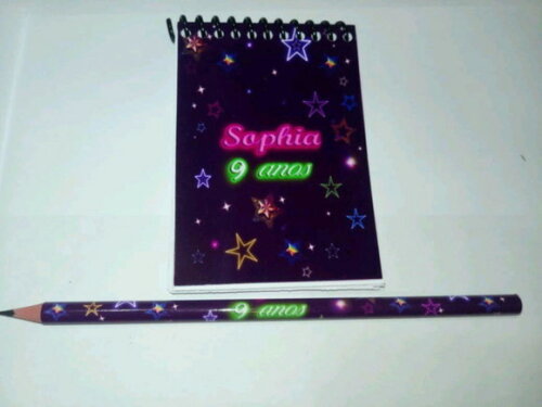 Bloquinho com Lápis Personalizado Neon