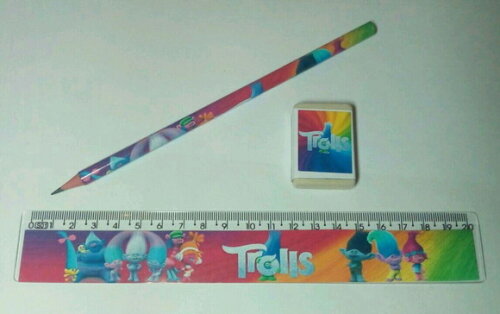 Kit Personalizado Lápis, Régua e Borracha Trolls