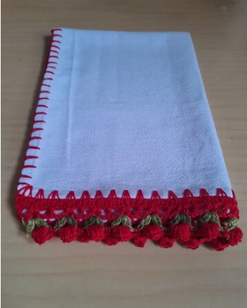 Pano de Prato Artesanal Tulipas Vermelho em Crochê