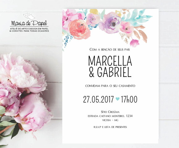 Arte Digital Convite Casamento Aquarela