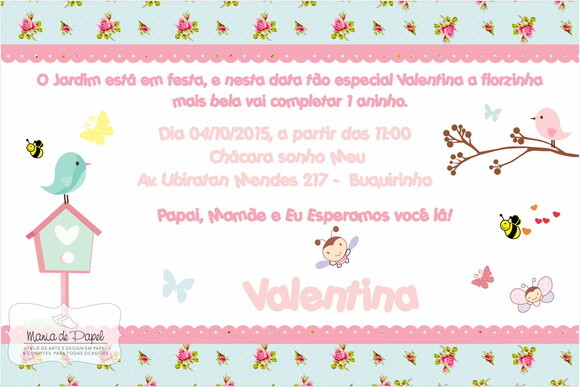 Convite Aniversário tema Jardim