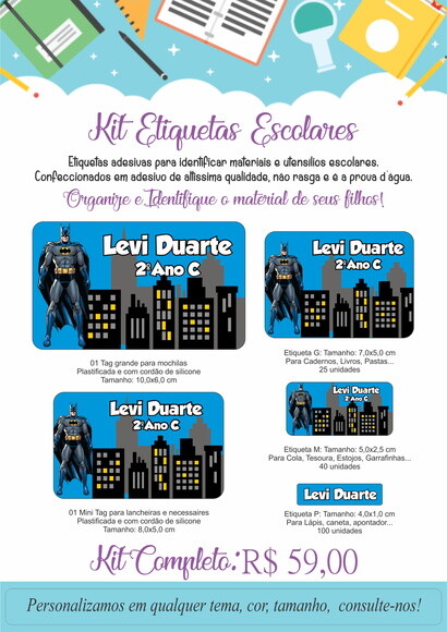 Kit Etiquetas Escolares - Tema Batman
