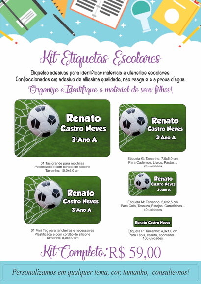 Kit Etiquetas Escolares - Tema Futebol