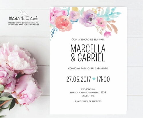 Arte Digital Convite Casamento Aquarela