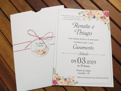 Convite casamento floral com envelope