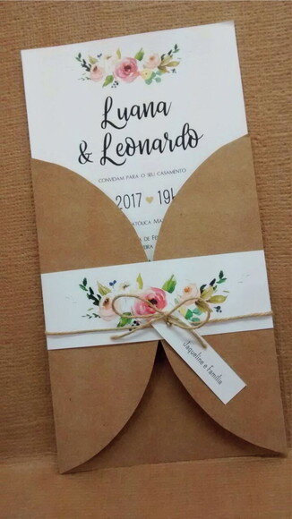 Convite de Casamento Rústico com aba Floral