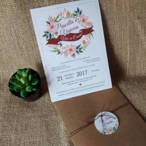 Convite para Casamento Floral Marsala