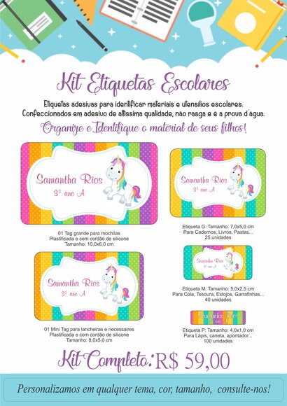 Kit Etiquetas Escolares _ Tema Unicórnio
