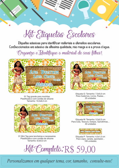 Kit Etiquetas Escolares - Tema Moana