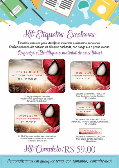 Kit Etiquetas Escolares - Tema Homem-Aranha