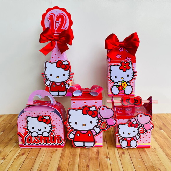 Kit 15 Caixas Personalizas Hello Kitty Vermelha