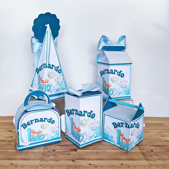Kit 25 Caixas Personalizadas Fundo do Mar Menino