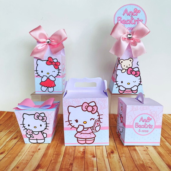 Kit 30 Caixas Personalizados Básicos Hello Kitty