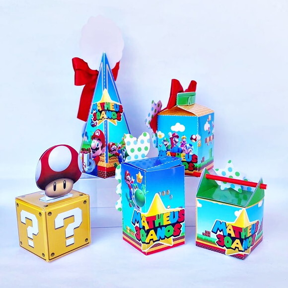 Kit 50 Caixas Personalizadas Super Mario Bros