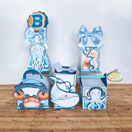 Kit 25 Caixas Personalizadas Fundo do Mar Menino