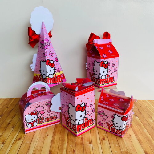 Kit 25 Caixas Personalizas Hello Kitty Vermelha
