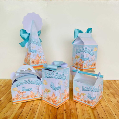 Kit 40 Caixas Personalizadas Fundo do Mar