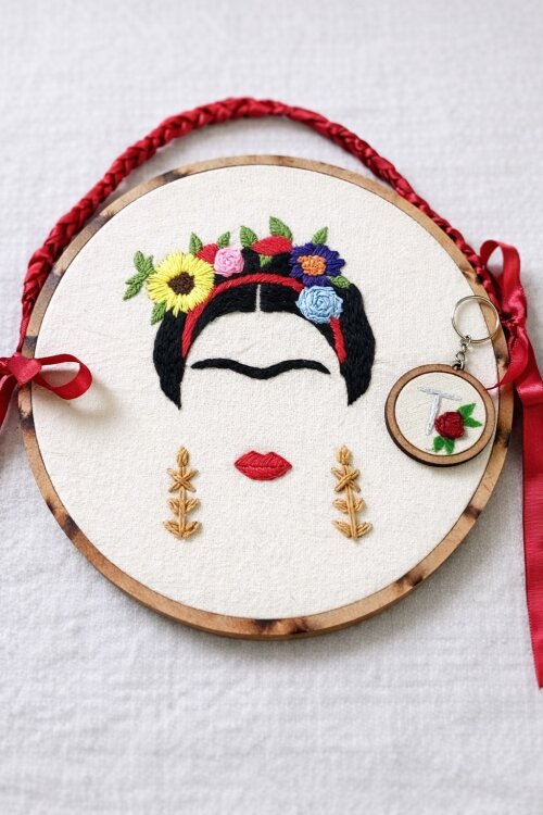 Quadro bordado frida kahlo decoração