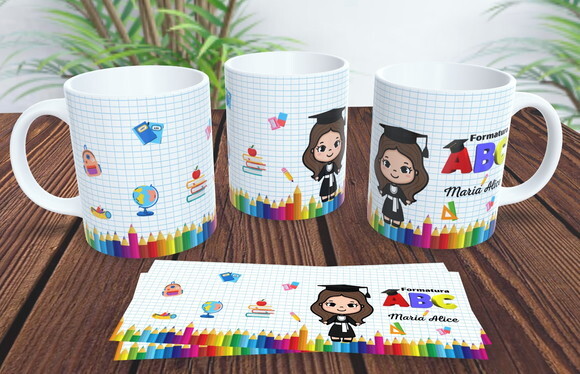 1 Caneca de Porcelana Abc Collor Girl 325 ml