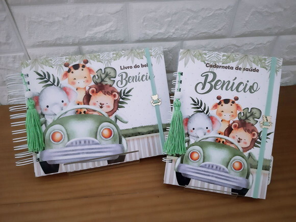 Kit Livro do Bebê e Caderneta de Vacina Safari 2