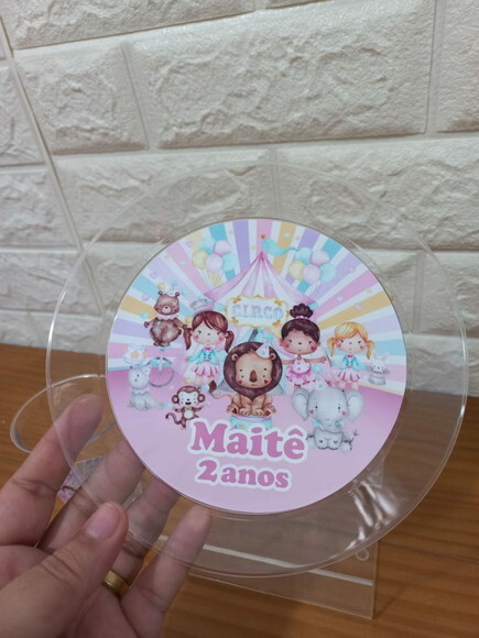 Prato Sobremesa Acrílico Personalizado Circo Rosa