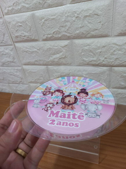 Prato Lanche Acrílico Personalizado Circo Rosa