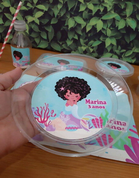 Prato Refeição Acrílico Personalizado Sereia Negra