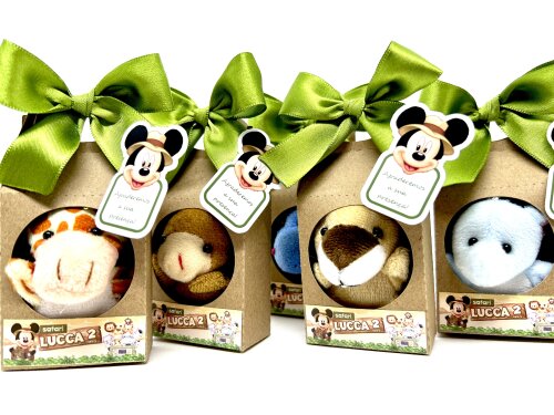 Lembrancinha Pelúcia Safari Mickey Caixinha Kraft Decorada com laço e tag