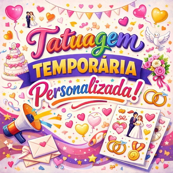 Kit 70 Tatuagens Temporárias Personalizadas 4x4 cm