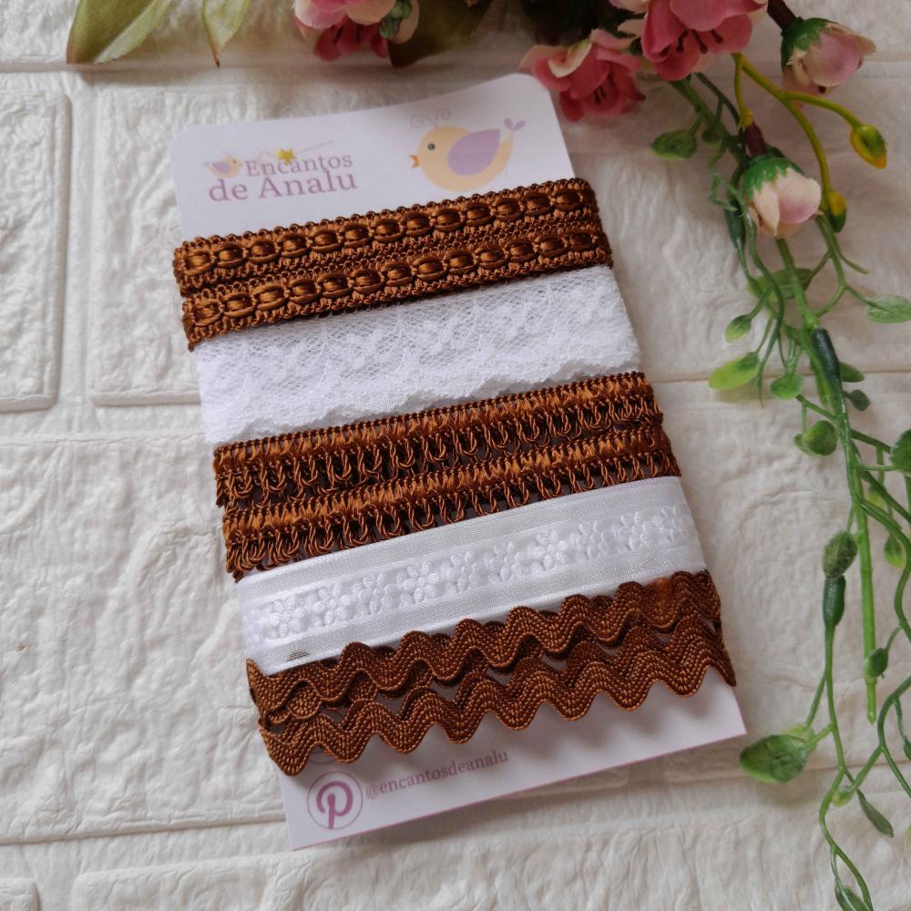 Kit de Aviamentos - Total de 5 metros - Marrom e Branco