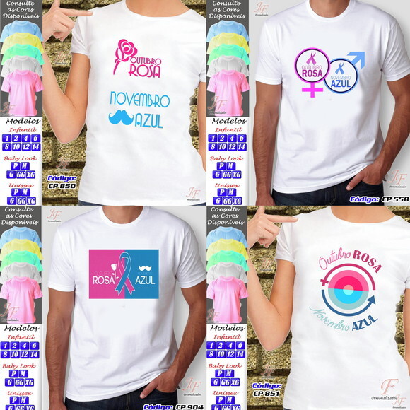 01 Camiseta Personalizada Outubro Rosa Novembro Azul