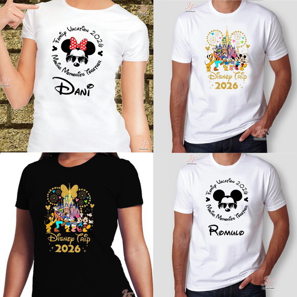 Camisa Viagem Família Disney | 16 Unidades | 100% Algodão