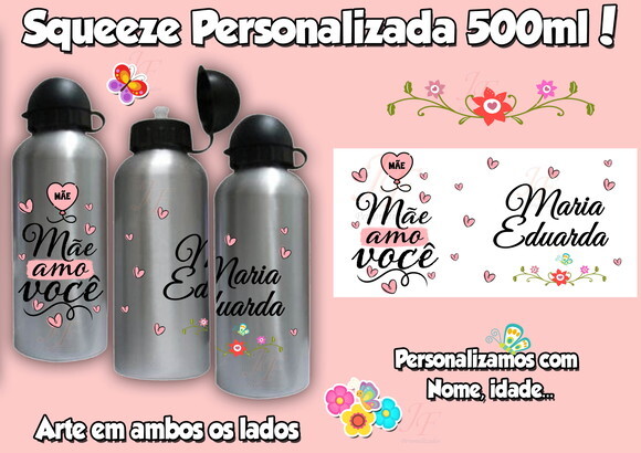 Garrafa Alumínio 500 ml Mamãe Dia das Mães