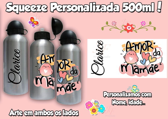 Garrafa Alumínio 500 ml Mamãe Dia das Mães